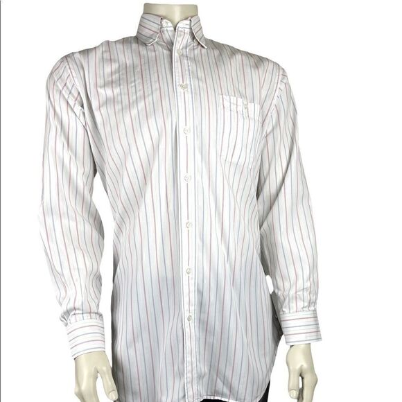 Men's Custom L/S Dress Shirt by Holland & Sherry of London White w/Vert Stripes - Picture 1 of 11